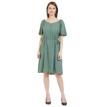 Green woven viscose dresses 1