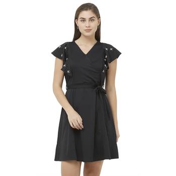 Black woven polyester dresses 1