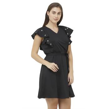 Black woven polyester dresses 2