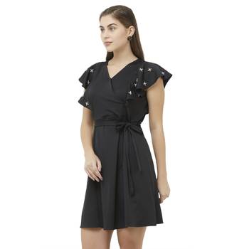 Black woven polyester dresses 3