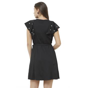 Black woven polyester dresses 4
