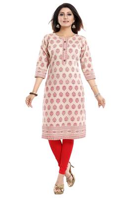 Beige printed cotton kurtas-and-kurtis 1