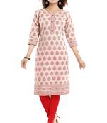 Beige printed cotton kurtas-and-kurtis