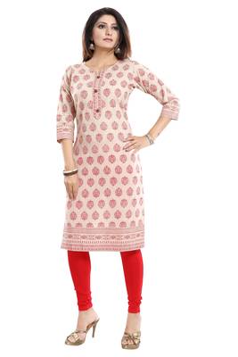 Beige printed cotton kurtas-and-kurtis 3