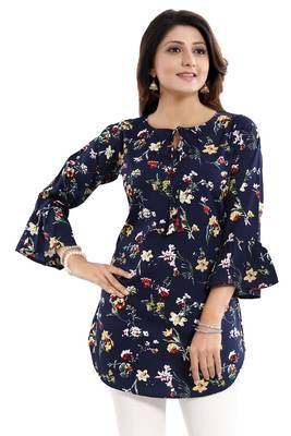 Navy-blue printed crepe kurtas-and-kurtis 4