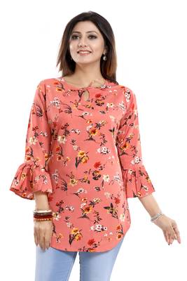 Peach printed crepe kurtas-and-kurtis 1