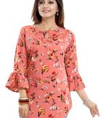 Peach printed crepe kurtas-and-kurtis