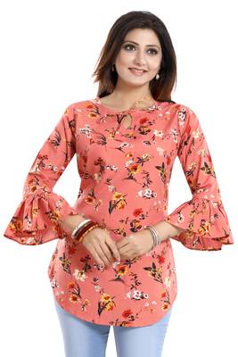 Peach printed crepe kurtas-and-kurtis 3