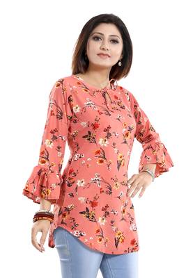 Peach printed crepe kurtas-and-kurtis 4