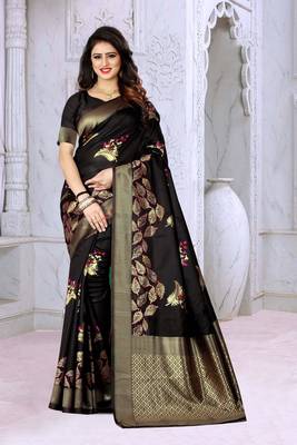 Black Woven Banarasi Silk Saree With Blouse 1