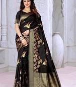 Black Woven Banarasi Silk Saree With Blouse