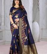 Blue Woven Banarasi Silk Saree With Blouse
