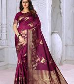 Wine Woven Banarasi Silk Saree With Blouse