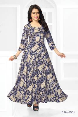 Blue printed rayon long-kurtis 1
