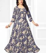 Blue printed rayon long-kurtis