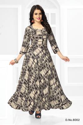Black printed rayon long-kurtis 1