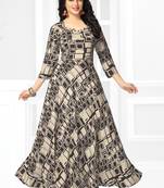 Black printed rayon long-kurtis