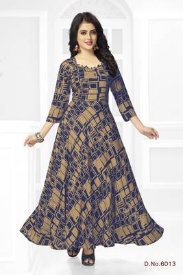 Blue printed rayon long-kurtis 1
