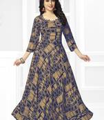 Blue printed rayon long-kurtis