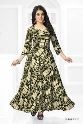 Green printed rayon long-kurtis 1