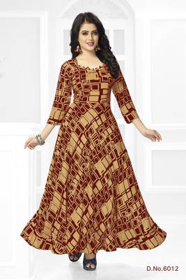 Red printed rayon long-kurtis 1