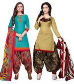 Aqua-Blue Printed Cotton Salwar