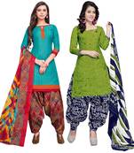 Aqua-Blue Printed Cotton Salwar