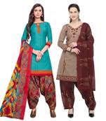 Aqua-Blue Printed Cotton Salwar