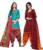 Aqua-Blue Printed Cotton Salwar