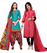 Aqua-Blue Printed Cotton Salwar