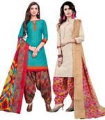 Aqua-Blue Printed Cotton Salwar