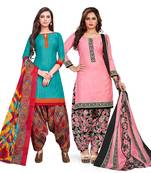 Aqua-blue printed cotton salwar