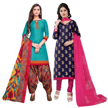 Aqua-blue printed cotton salwar 1