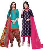 Aqua-blue printed cotton salwar