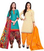 Aqua-blue printed cotton salwar