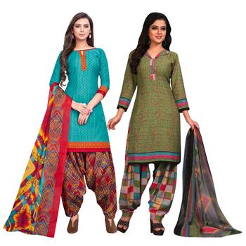 Aqua-blue printed cotton salwar 1