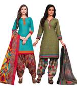 Aqua-blue printed cotton salwar