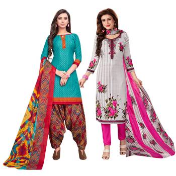 Aqua-blue printed cotton salwar 1