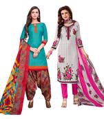 Aqua-blue printed cotton salwar