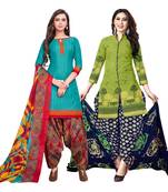 Aqua-Blue Printed Cotton Salwar