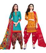 Aqua-Blue Printed Cotton Salwar