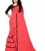 Pink plain georgette saree with blouse