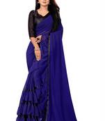 Navy blue plain georgette saree with blouse