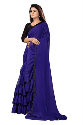 Navy blue plain georgette saree with blouse 3