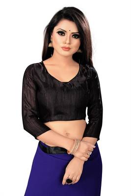 Navy blue plain georgette saree with blouse 5