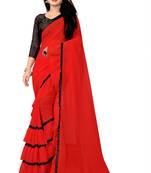 Red plain georgette saree with blouse