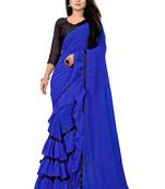 Royal blue plain georgette saree with blouse