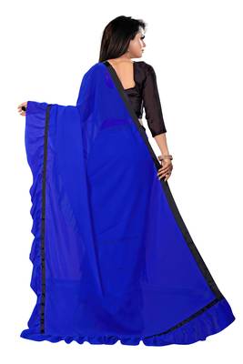 Royal blue plain georgette saree with blouse 2