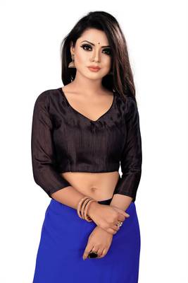 Royal blue plain georgette saree with blouse 5