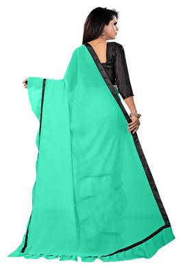 Yellow plain georgette saree with blouse 2